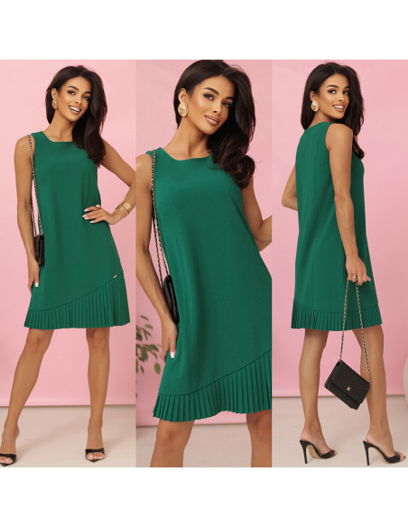 308-4 KARINE - trapecijos formos suknelė su asimetriška kloste - žalia   308-4 KARINE - trapecijos formos suknelė su asimetriška kloste - žalia