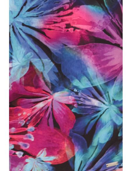  323-2 Patogi oversized suknelė su raiščiais ant rankovių - spalvingos gėlės 