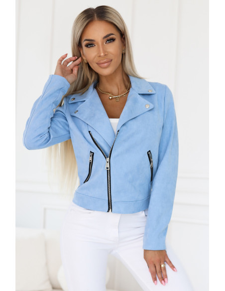 481-3 Zomšinė dviratininko striukė ilgomis rankovėmis ir užtrauktukais - šviesiai mėlyna   481-3 Zomšinė dviratininko striukė ilgomis rankovėmis ir užtrauktukais - šviesiai mėlyna