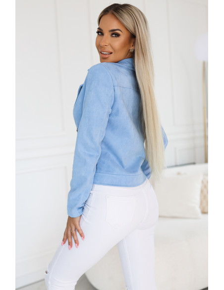 481-3 Zomšinė dviratininko striukė ilgomis rankovėmis ir užtrauktukais - šviesiai mėlyna   481-3 Zomšinė dviratininko striukė ilgomis rankovėmis ir užtrauktukais - šviesiai mėlyna