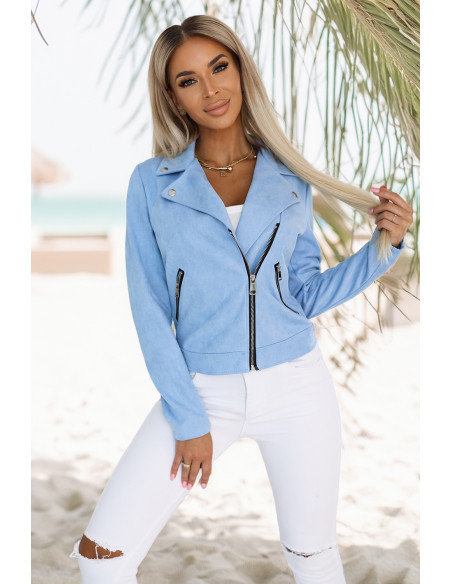 481-3 Zomšinė dviratininko striukė ilgomis rankovėmis ir užtrauktukais - šviesiai mėlyna   481-3 Zomšinė dviratininko striukė ilgomis rankovėmis ir užtrauktukais - šviesiai mėlyna