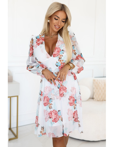 388-3 FRANCES šifono suknelė ilgomis rankovėmis - mallows   388-3 FRANCES šifono suknelė ilgomis rankovėmis - mallows