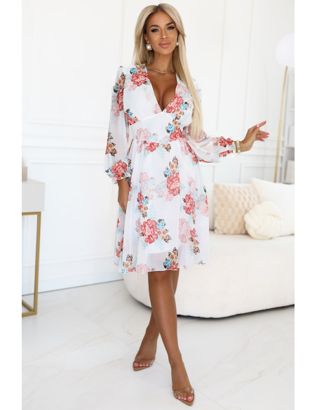 388-3 FRANCES šifono suknelė ilgomis rankovėmis - mallows   388-3 FRANCES šifono suknelė ilgomis rankovėmis - mallows