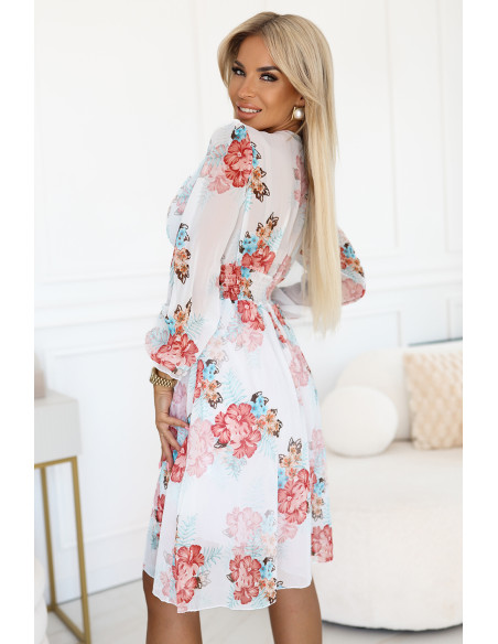 388-3 FRANCES šifono suknelė ilgomis rankovėmis - mallows   388-3 FRANCES šifono suknelė ilgomis rankovėmis - mallows