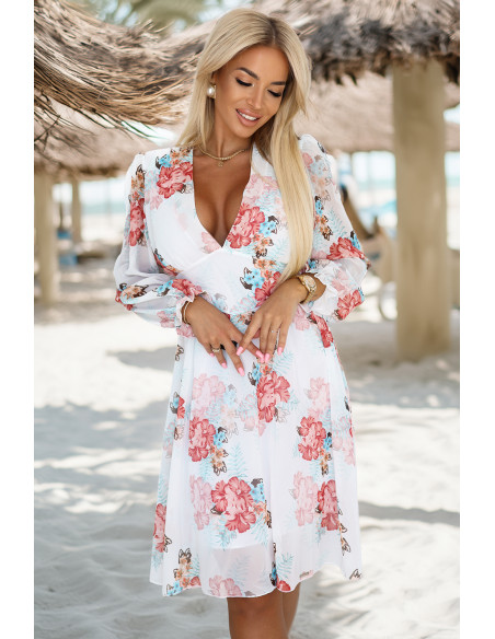 388-3 FRANCES šifono suknelė ilgomis rankovėmis - mallows   388-3 FRANCES šifono suknelė ilgomis rankovėmis - mallows