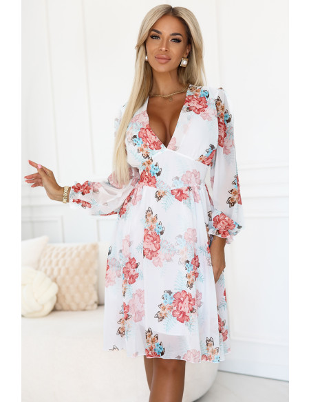 388-3 FRANCES šifono suknelė ilgomis rankovėmis - mallows   388-3 FRANCES šifono suknelė ilgomis rankovėmis - mallows