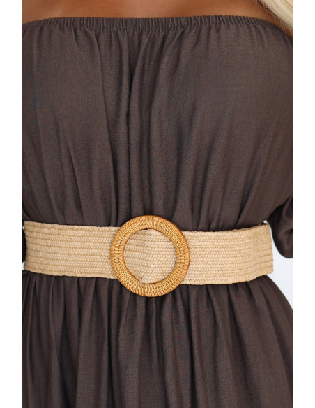 614-1 Boho maxi suknelė su petnešėlėmis - šokoladinė   614-1 Boho maxi suknelė su petnešėlėmis - šokoladinė