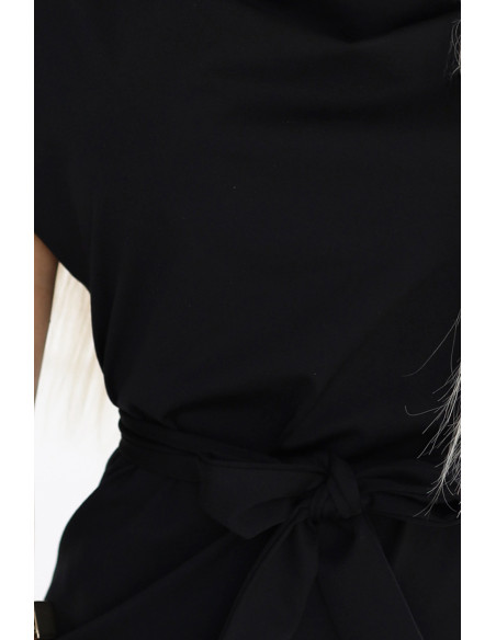 240-8 ROXI suknelė su asimetrišku sijonu ir diržu - BLACK   240-8 ROXI suknelė su asimetrišku sijonu ir diržu - BLACK
