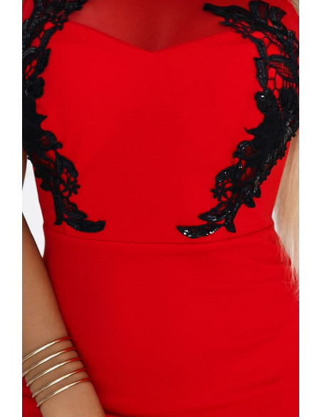 617-3 Ilga undinės suknelė su juodais nėriniais ir tinkleliu - raudona   617-3 Ilga undinės suknelė su juodais nėriniais ir tinkleliu - raudona