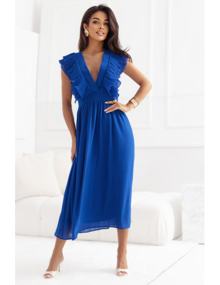 367-3 YANA Midi suknelė su klostuotais raukiniais ir iškirpte - rugiagėlių mėlyna   367-3 YANA Midi suknelė su klostuotais raukiniais ir iškirpte - rugiagėlių mėlyna