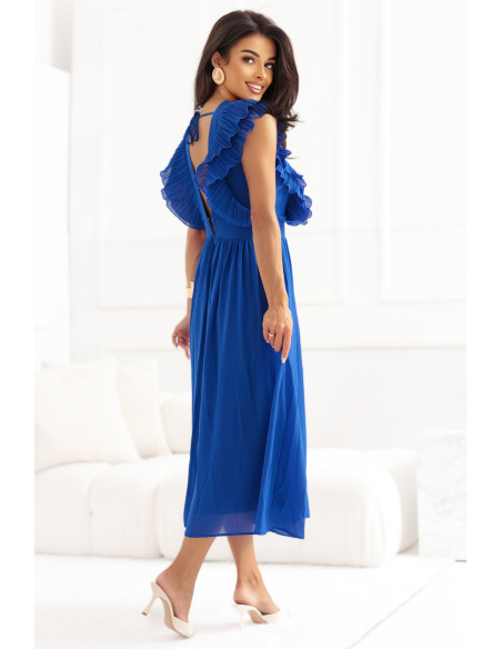 367-3 YANA Midi suknelė su klostuotais raukiniais ir iškirpte - rugiagėlių mėlyna   367-3 YANA Midi suknelė su klostuotais raukiniais ir iškirpte - rugiagėlių mėlyna