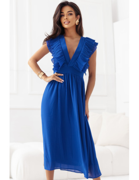 367-3 YANA Midi suknelė su klostuotais raukiniais ir iškirpte - rugiagėlių mėlyna   367-3 YANA Midi suknelė su klostuotais raukiniais ir iškirpte - rugiagėlių mėlyna