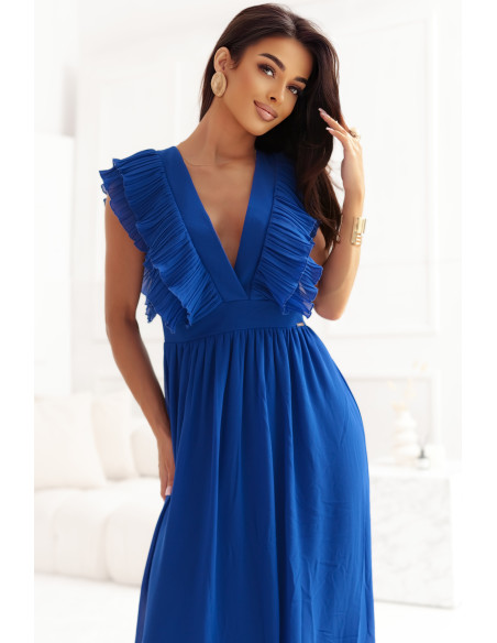 367-3 YANA Midi suknelė su klostuotais raukiniais ir iškirpte - rugiagėlių mėlyna   367-3 YANA Midi suknelė su klostuotais raukiniais ir iškirpte - rugiagėlių mėlyna