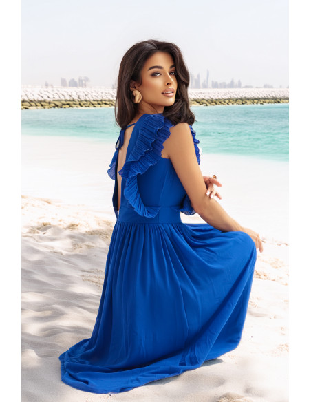 367-3 YANA Midi suknelė su klostuotais raukiniais ir iškirpte - rugiagėlių mėlyna   367-3 YANA Midi suknelė su klostuotais raukiniais ir iškirpte - rugiagėlių mėlyna