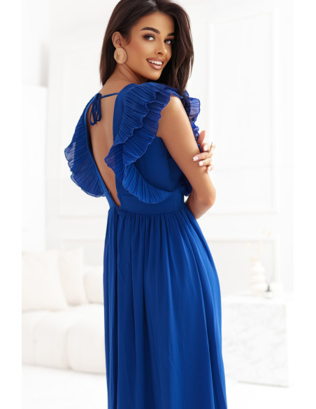 367-3 YANA Midi suknelė su klostuotais raukiniais ir iškirpte - rugiagėlių mėlyna   367-3 YANA Midi suknelė su klostuotais raukiniais ir iškirpte - rugiagėlių mėlyna