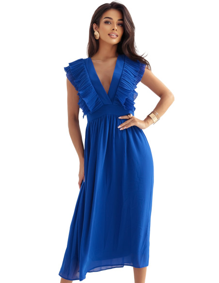 367-3 YANA Midi suknelė su klostuotais raukiniais ir iškirpte - rugiagėlių mėlyna   367-3 YANA Midi suknelė su klostuotais raukiniais ir iškirpte - rugiagėlių mėlyna