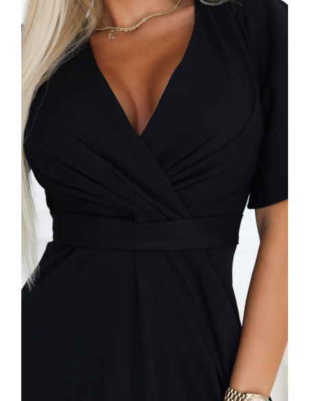  581-7 JENNIFER ilga suknelė su iškirpte ant kojų, rankovėmis ir iškirpte - juoda 