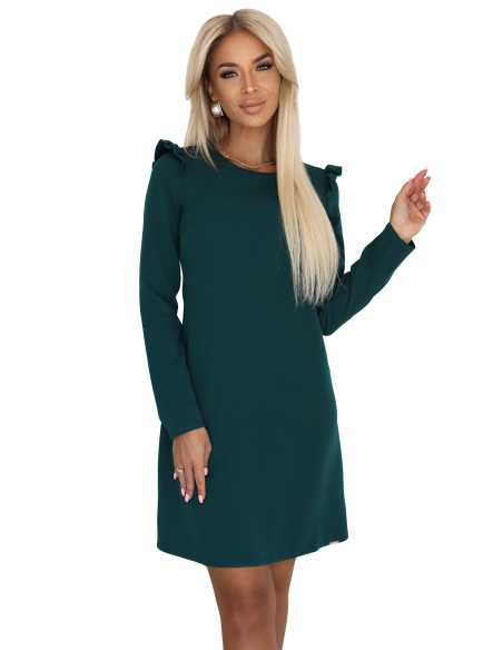 264-2 NELL Elegantiška trapecijos formos suknelė su raukiniais ant pečių - butelio žalios spalvos   264-2 NELL Elegantiška trapecijos formos suknelė su raukiniais ant pečių - butelio žalios spalvos