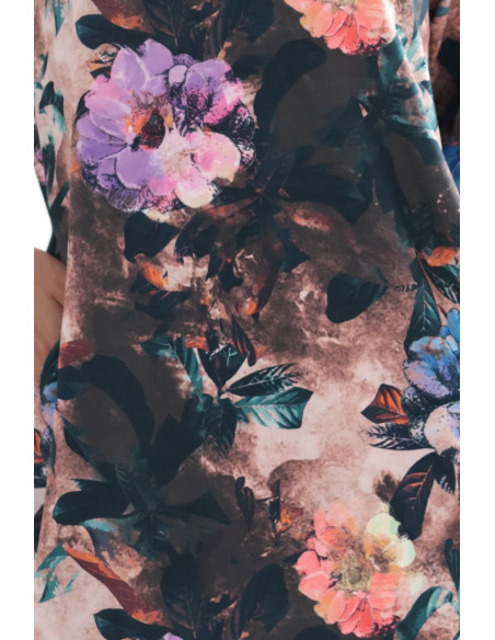  40-18 JOLA Šokolado atspalvio gėlių rašto suknelė su kišenėmis 