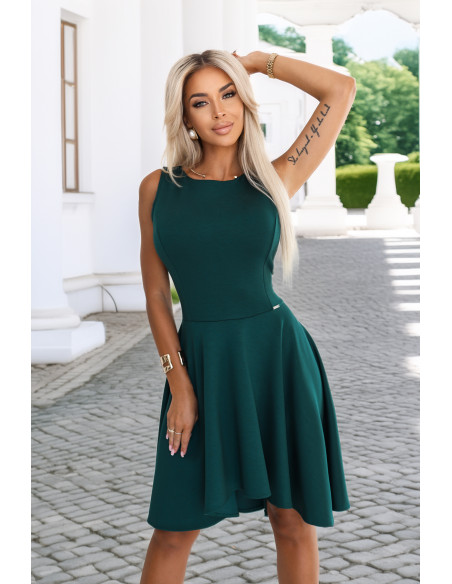 575-2 Platėjanti suknelė su įspūdinga ilgesne nugara butelio žalia   575-2 Platėjanti suknelė su įspūdinga ilgesne nugara butelio žalia