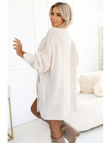  625-1 Kardiganas - megztinis su kišenėmis - smėlio spalvos 