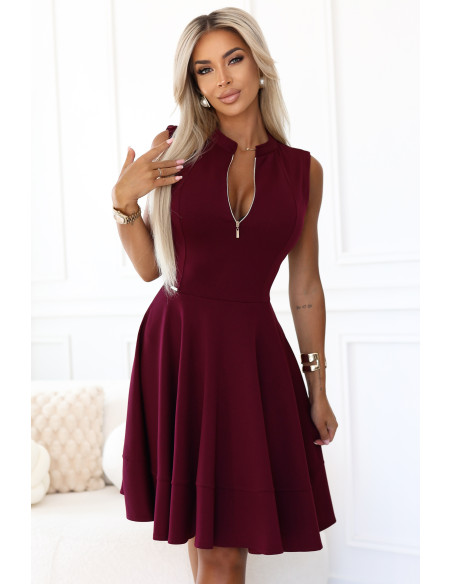  573-4 Išskirtinė suknelė su platėjančia apačia ir užtrauktuku - bordo spalvos 