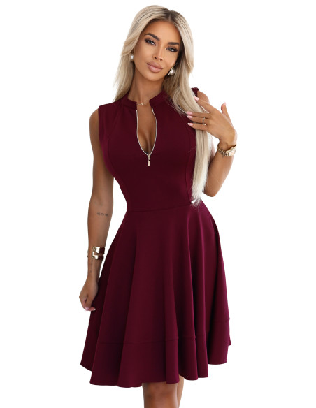  573-4 Išskirtinė suknelė su platėjančia apačia ir užtrauktuku - bordo spalvos 