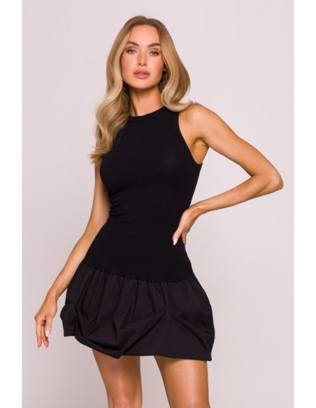 M863 Suknelė su margu sijonu - juoda