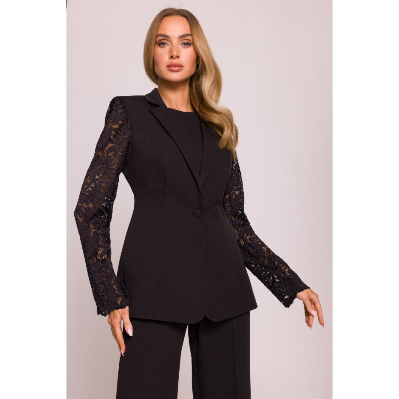 M865 Striukė su nėriniuotomis rankovėmis - juoda