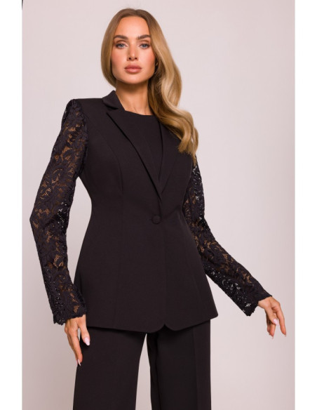 M865 Striukė su nėriniuotomis rankovėmis - juoda