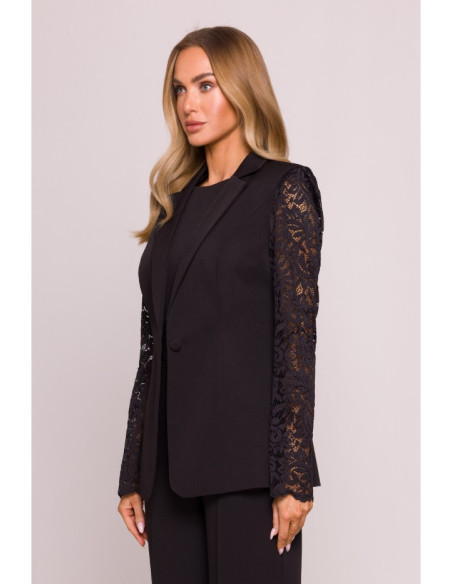 M865 Striukė su nėriniuotomis rankovėmis - juoda