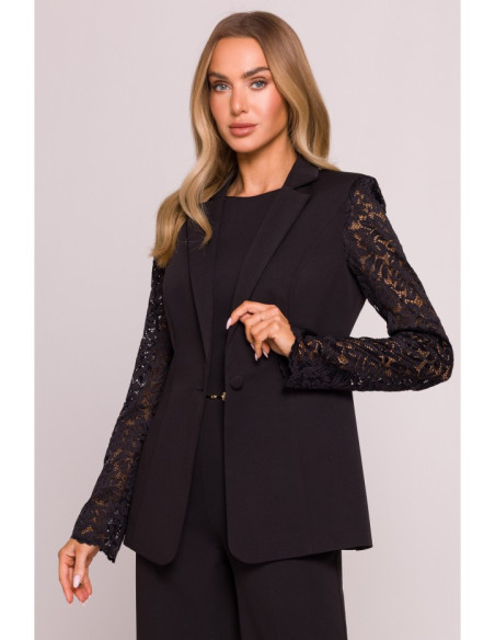 M865 Striukė su nėriniuotomis rankovėmis - juoda