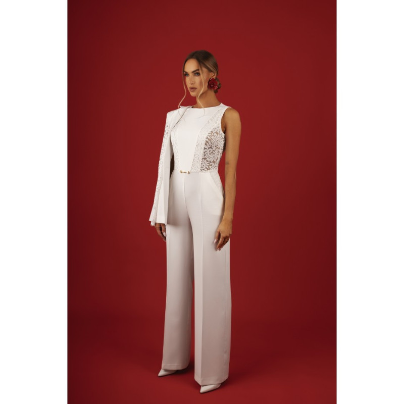 M866 Kombinezonas su nėriniuotais intarpais - ecru spalvos