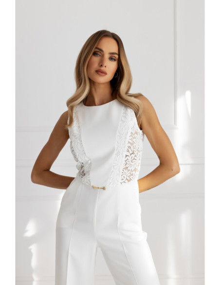 M866 Kombinezonas su nėriniuotais intarpais - ecru spalvos