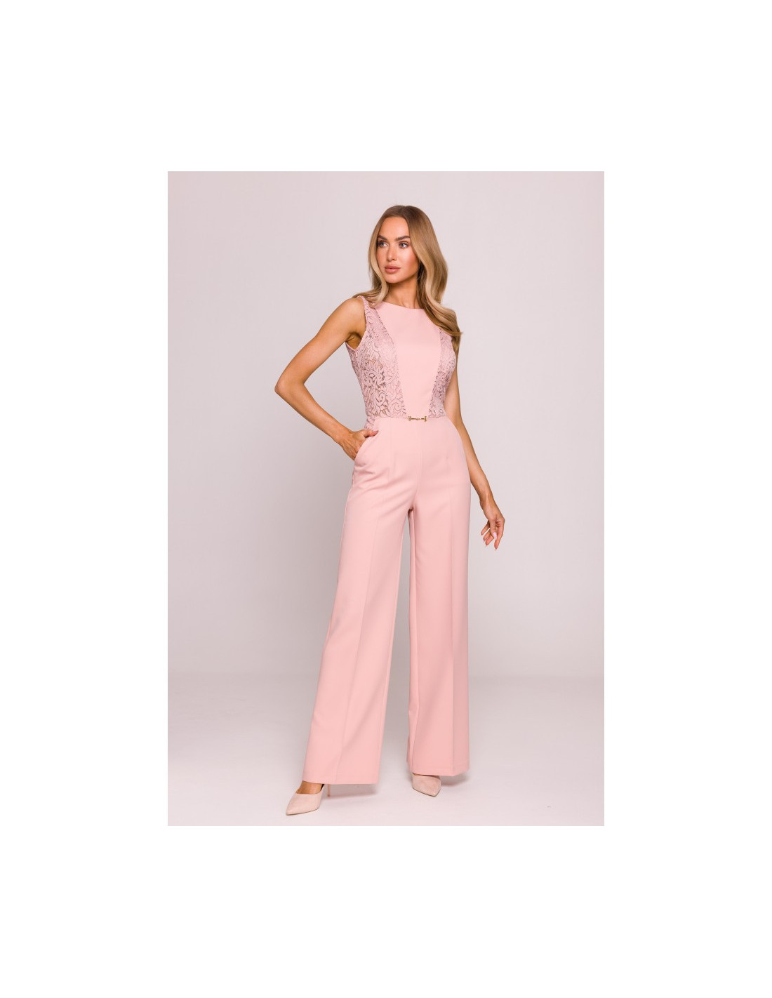 M866 Kombinezonas su nėrinių intarpais - pudros...