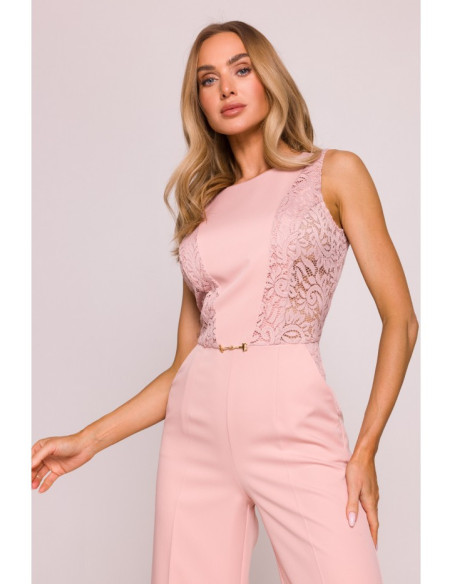 M866 Kombinezonas su nėrinių intarpais - pudros mėlyna