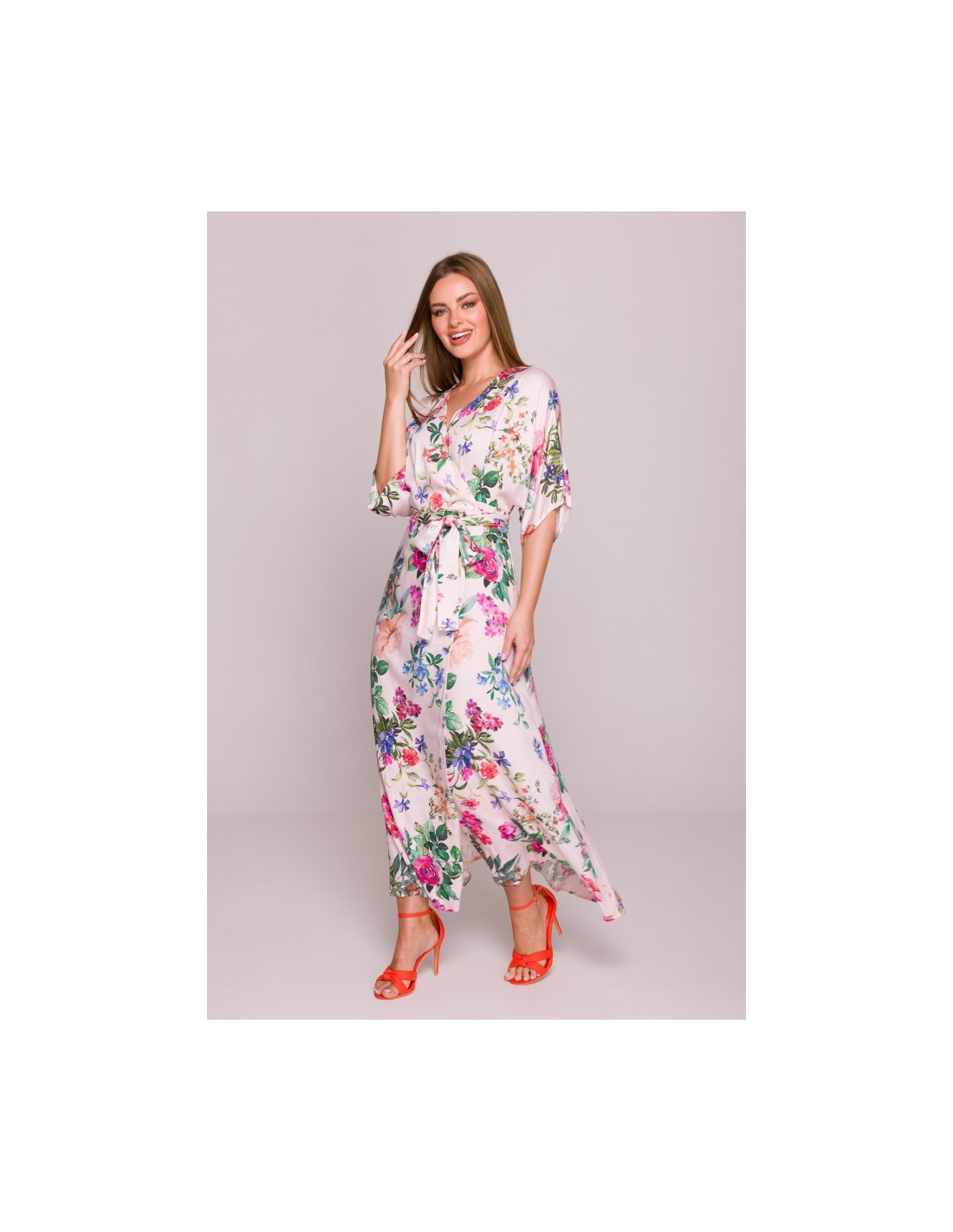 S405 Raštuota maxi suknelė su voku - 1 modelis