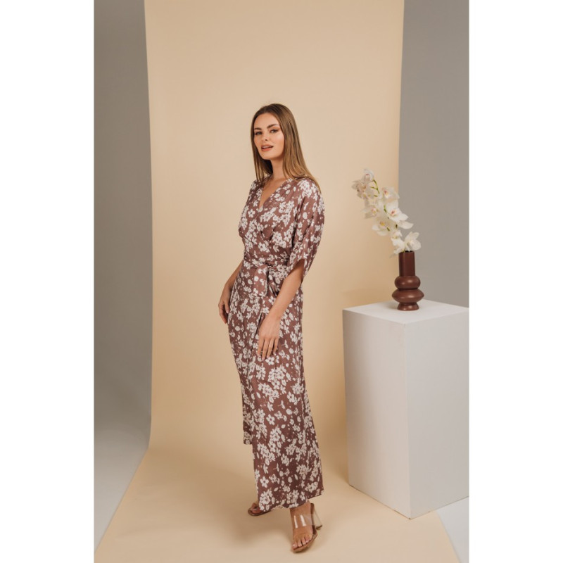 S405 Raštuota maxi suknelė su voku - 2 modelis