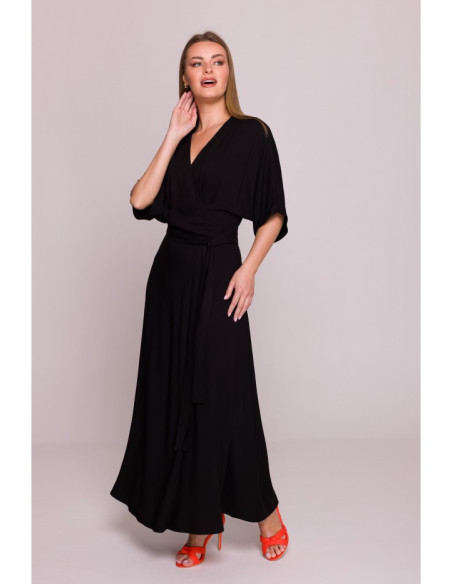 S406 Maksi suknelė iš viskozės - juoda