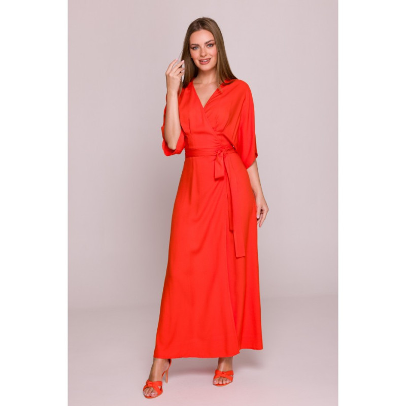 S406 Maksi suknelė iš viskozės - koralinė