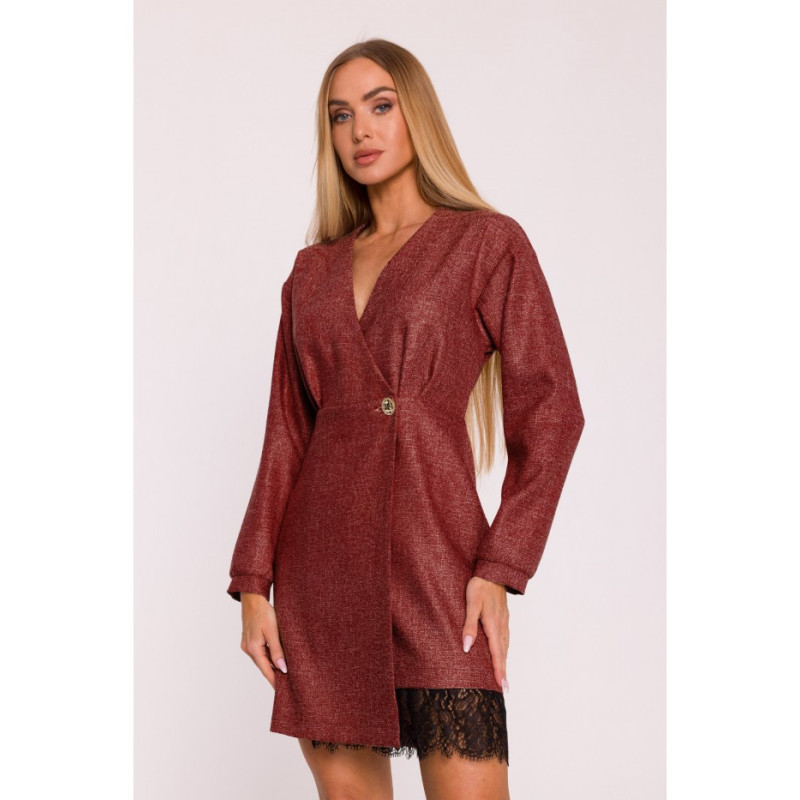 M871 Tvido suknelė su nėriniais - bordo spalvos