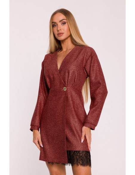 M871 Tvido suknelė su nėriniais - bordo spalvos