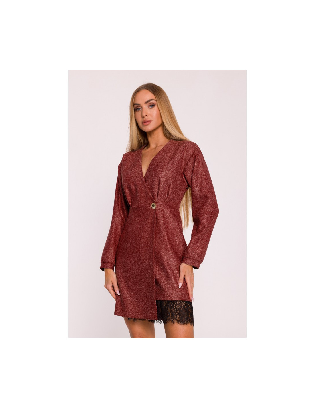 M871 Tvido suknelė su nėriniais - bordo spalvos