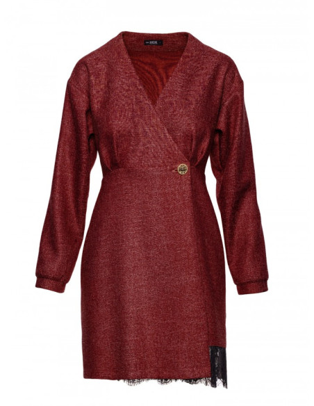 M871 Tvido suknelė su nėriniais - bordo spalvos