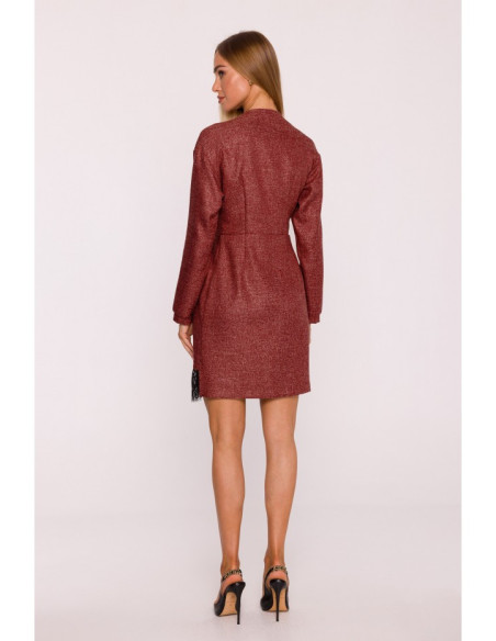 M871 Tvido suknelė su nėriniais - bordo spalvos