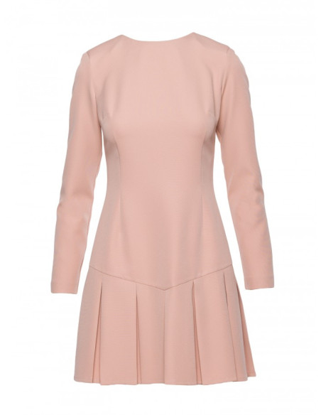 M872 Suknelė su kontrastingomis klostėmis - smėlio spalvos