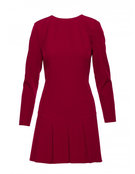 M872 Suknelė su kontrastingomis klostėmis - bordo spalvos