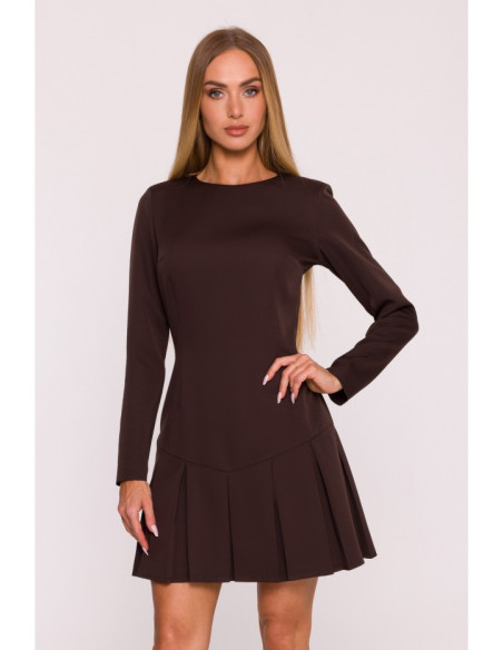 M872 Suknelė su kontrastingomis klostėmis - ruda