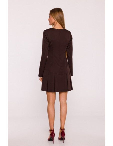 M872 Suknelė su kontrastingomis klostėmis - ruda