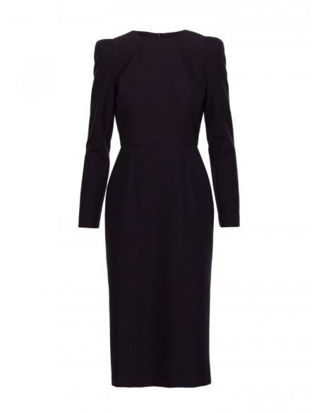 S412 Pieštukinė suknelė su dekoruotais pečiais - juoda